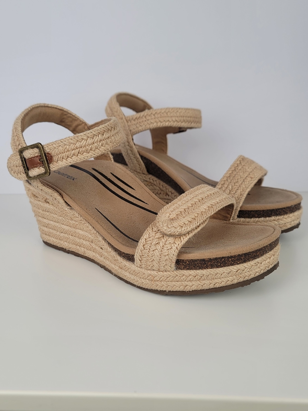 Aetrex Sydney Beige Natural Jute Wrapped Espadrille Wedge Sandals 10.5/11